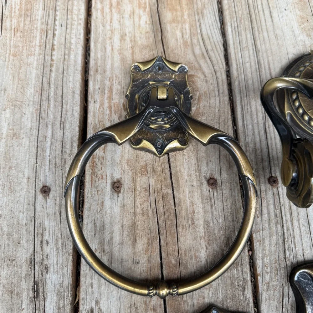 Vtg Amerock Carriage House Bath Hardware Set 1972 Brass Towel Ring Switch Plate